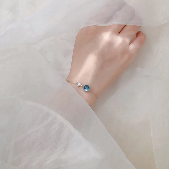 Crafted 925 Sterling Silver Ultra-light Blue Bubble Mermaid Bracelet - Picture 3 of 13